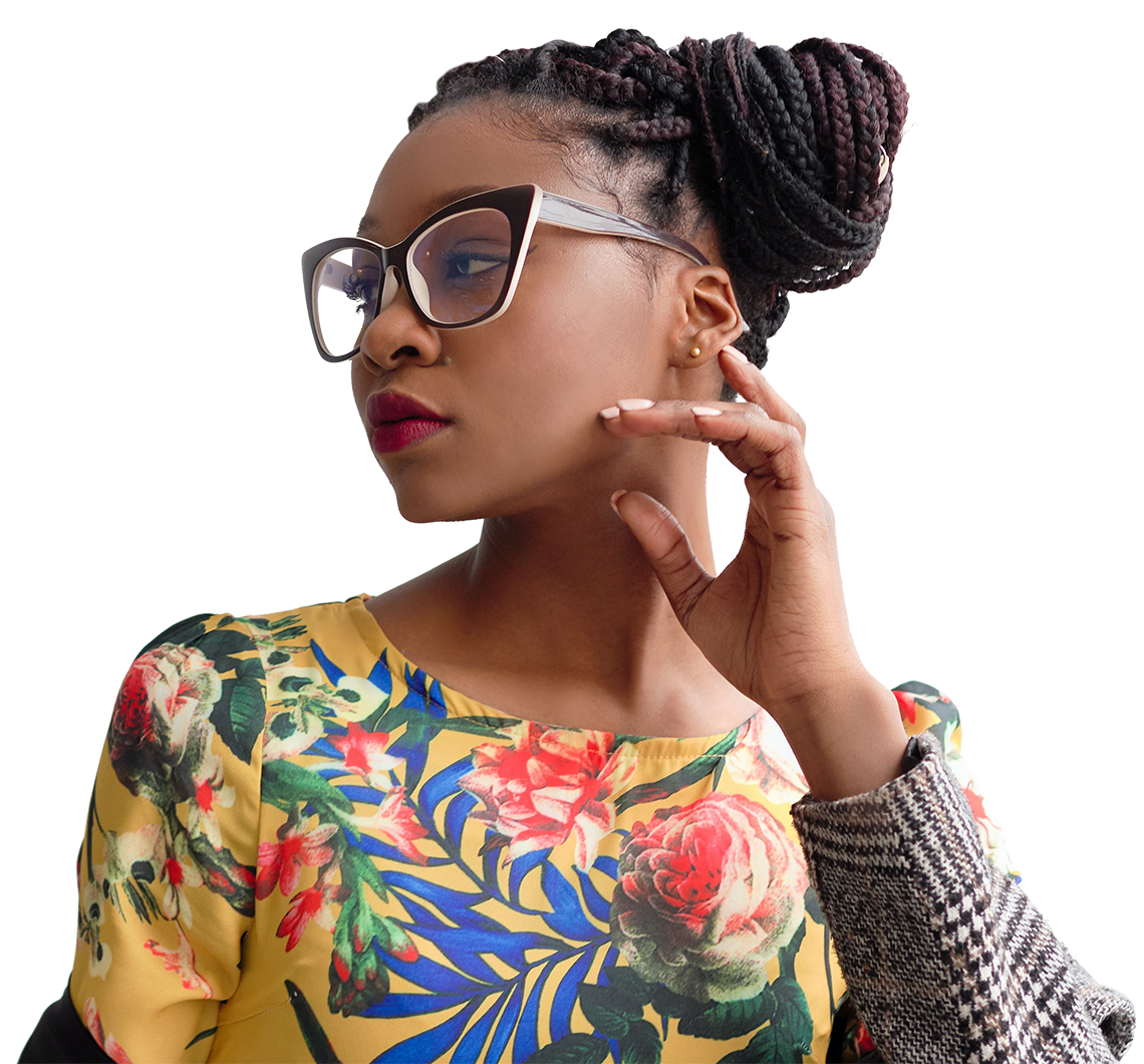 beautiful black woman in colorful floral dress graphic design logo websites